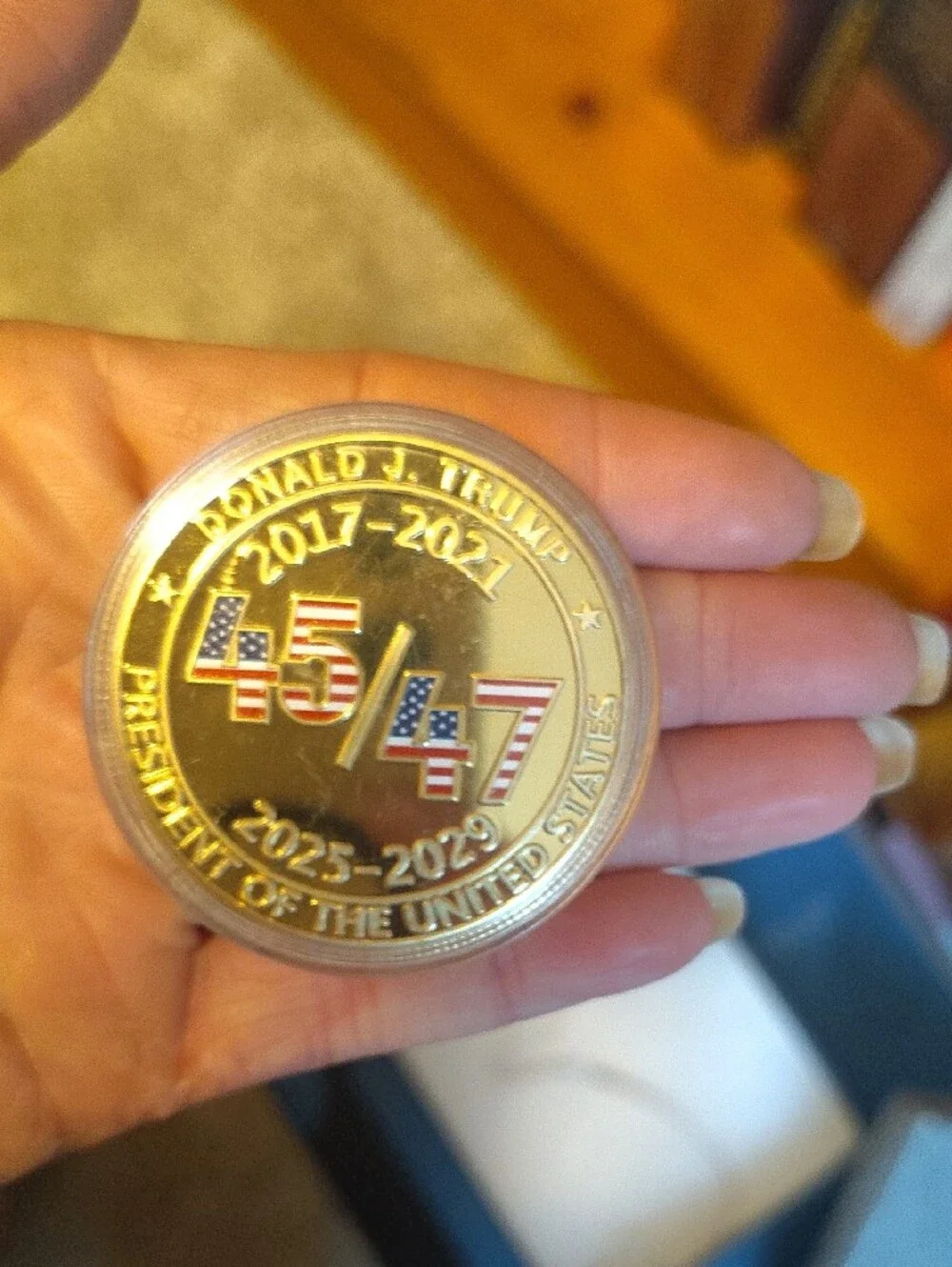 Gold-Tone Donald Trump Commemorative Coin Pendant - 2025 Edition